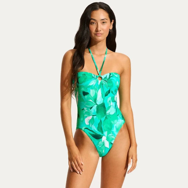 Seafolly Secret Garden Bandeau Swimsuit In Jade