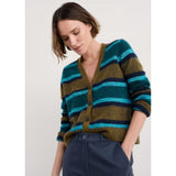 Seasalt Etching V-Neck Cardigan Contains Mohair In Cyan Mix