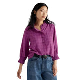 Seasalt Feather Star Checked Top In Bright Orchid