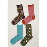 Seasalt Gift Box of 4 Women's Wildlife Pattern Socks In Fronds Mix