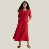 Seasalt Grass Wave Linen Midi Dress in Boat Red