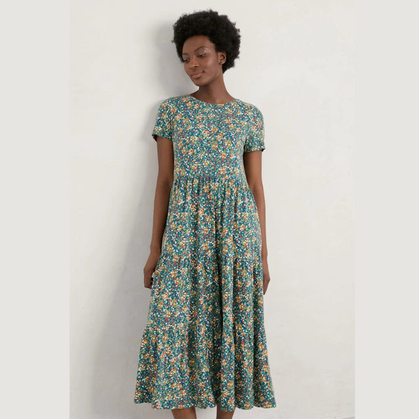 ladies seasalt dresses Seasalt Cornwall Green Marsh Violet Short Sleeve Empire Line Dress
