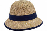 Seeberger Seagras Small Cloche Hat in Navy