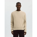 Selected 100% Cotton Crewneck Jumper In Oatmeal