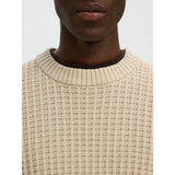 Selected 100% Cotton Crewneck Jumper In Oatmeal