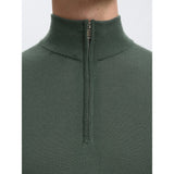 Selected 100% Merino Wool Half-Zip Jumper In Deep Forest