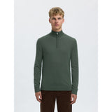 Selected 100% Merino Wool Half-Zip Jumper In Deep Forest