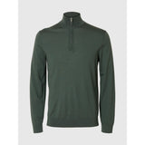 Selected 100% Merino Wool Half-Zip Jumper In Deep Forest
