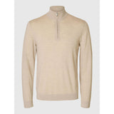 Selected 100% Merino Wool Half-Zip Jumper In Oatmeal
