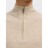 Selected 100% Merino Wool Half-Zip Jumper In Oatmeal