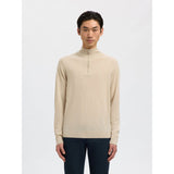 Selected 100% Merino Wool Half-Zip Jumper In Oatmeal