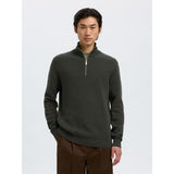 Selected Dane Knit Structure Half Zip Jumper In Deep Forest