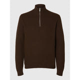 Selected Dane Knit Structure Half Zip Jumper In Demitasse