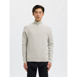 Selected Half-Zip Knit Jumper In Light Grey Melange