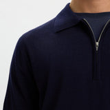 Selected Half Zip Knitted Polo Shirt in Navy