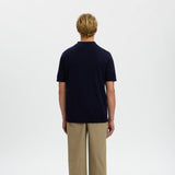 Selected Half Zip Knitted Polo Shirt in Navy