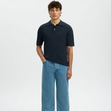 Selected Knit New Cable Polo Shirt In Sky Captain