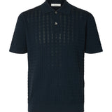 Selected Knit New Cable Polo Shirt In Sky Captain