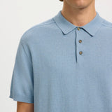 Selected Knit Polo Shirt In Dusty Blue
