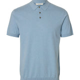 Selected Knit Polo Shirt In Dusty Blue