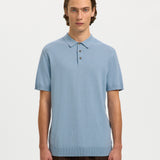 Selected Knit Polo Shirt In Dusty Blue
