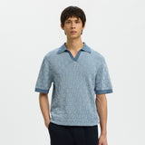Selected  Knit Relaxed Open Colour Polo Shirt In Blue Mirage