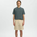 Selected Knit Structure Zip Polo Pullover In Balsam Green