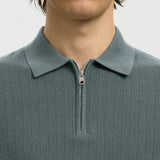 Selected Knit Structure Zip Polo Pullover In Balsam Green
