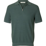 Selected Knit Structure Zip Polo Pullover In Balsam Green