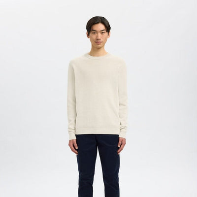 Selected Knitted Pullover Crew Neck In Oatmeal