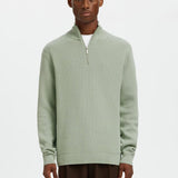 Selected Knitted Pullover Half Zip Pullover In Aqua Gray