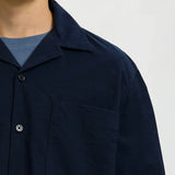 Selected Light Cotton Blend Short Sleeve Shirt In Sky Captain