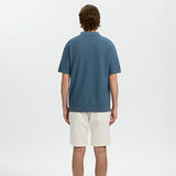 Selected Linen Blend Polo Shirt In Blue Mirage