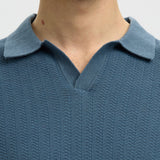 Selected Linen Blend Polo Shirt In Blue Mirage