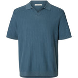 Selected Linen Blend Polo Shirt In Blue Mirage