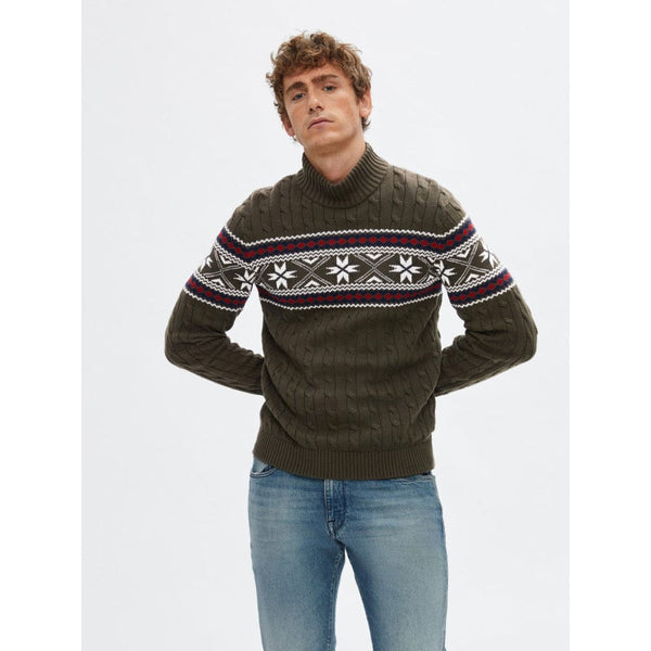 Selected Long Sleeve Christmas Jumper in Forest Green
