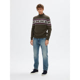 Selected Long Sleeve Christmas Jumper in Forest Green