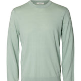 Selected Long Sleeve Pullover Merino In Aqua Gray