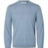 Selected Merino Knit Pullover In Dusty Blue