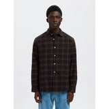 Selected Noah Brushed Regular Fit Shirt In Demitasse/Sky Captain