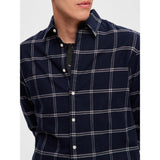 Selected Slim Owen Flannel Shirt In Dark Sapphire