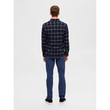 Selected Slim Owen Flannel Shirt In Dark Sapphire