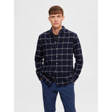 Selected Slim Owen Flannel Shirt In Dark Sapphire
