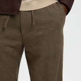 Selected Slim Tapered Linen Blend Trousers In Forest Night