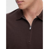 Selected Zipper Polo Shirt In Demitasse