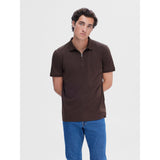 Selected Zipper Polo Shirt In Demitasse