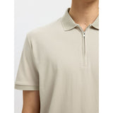 Selected Zipper Polo Shirt In Oatmeal
