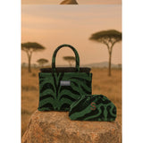 Sorena Animal Velvet Petrol Medium Tote Bag Green