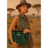 Sorena Animal Velvet Petrol Medium Tote Bag Green