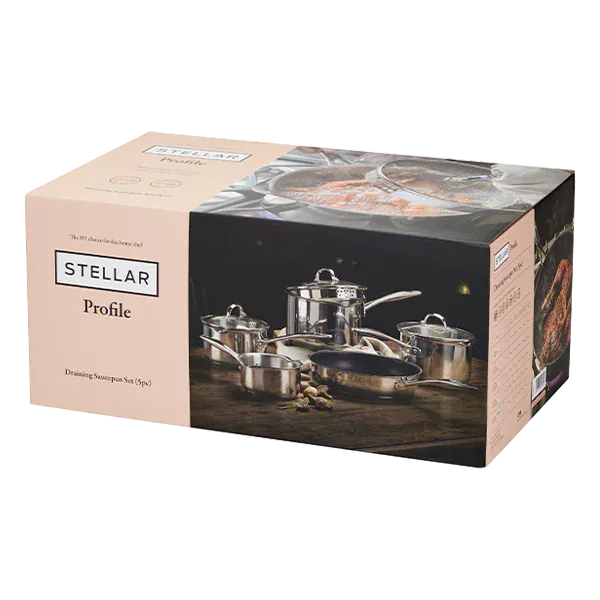 Stellar Profile 5-Piece Draining Saucepan Set